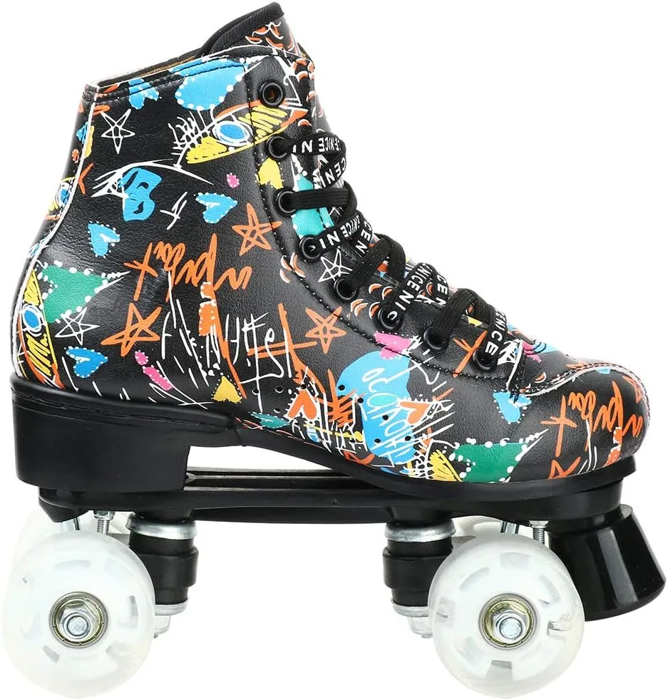 Roller Skates for Women and Men Cowhide High-Top Shoes Classic Double-Row Roller Skate Four-Wheel Roller Skates for Men Girls Unisex