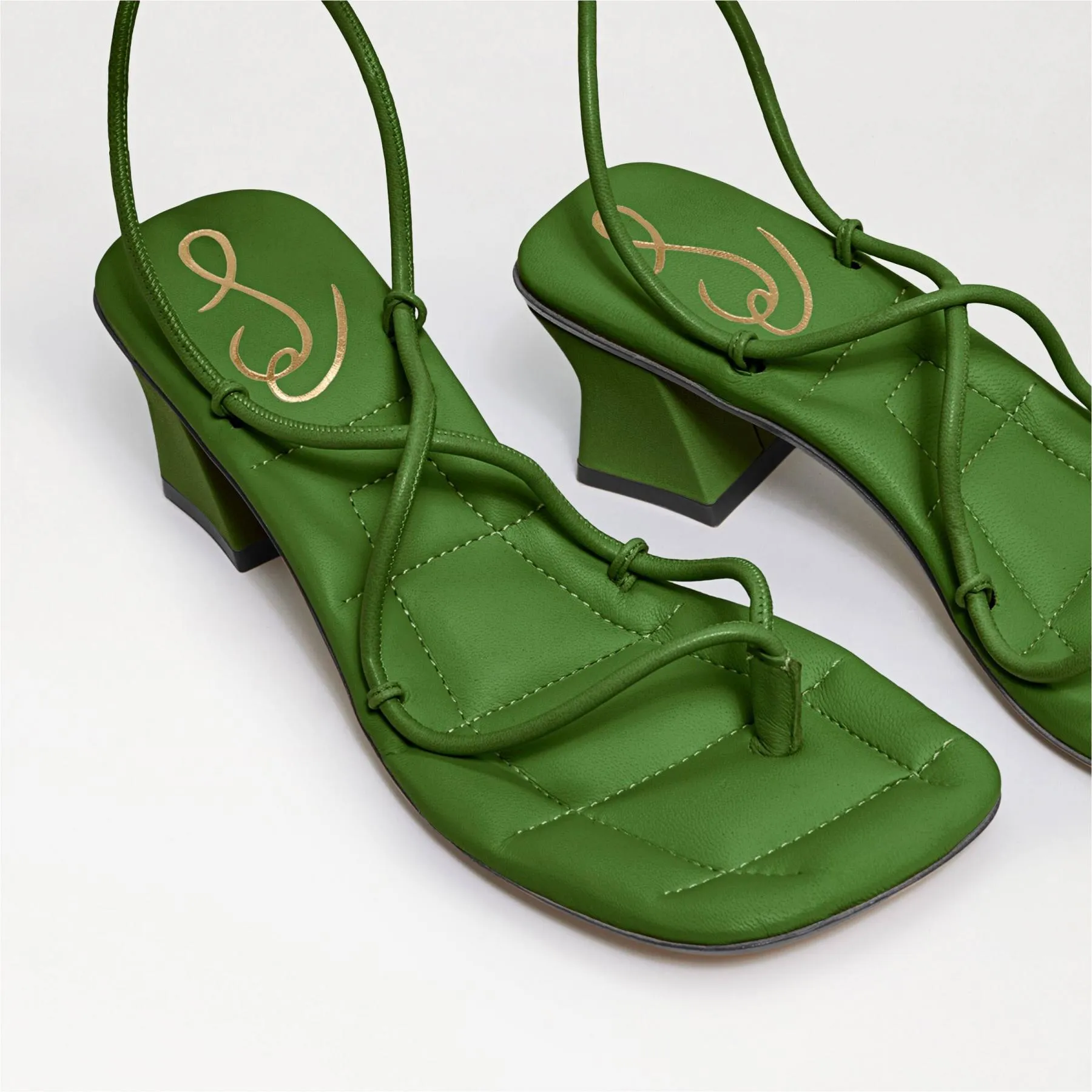 Sandal Thyme Real-time tracking Easy to install Fae Sam Up Heeled Edelman Leather Tie Toe Open Square Green Strappy