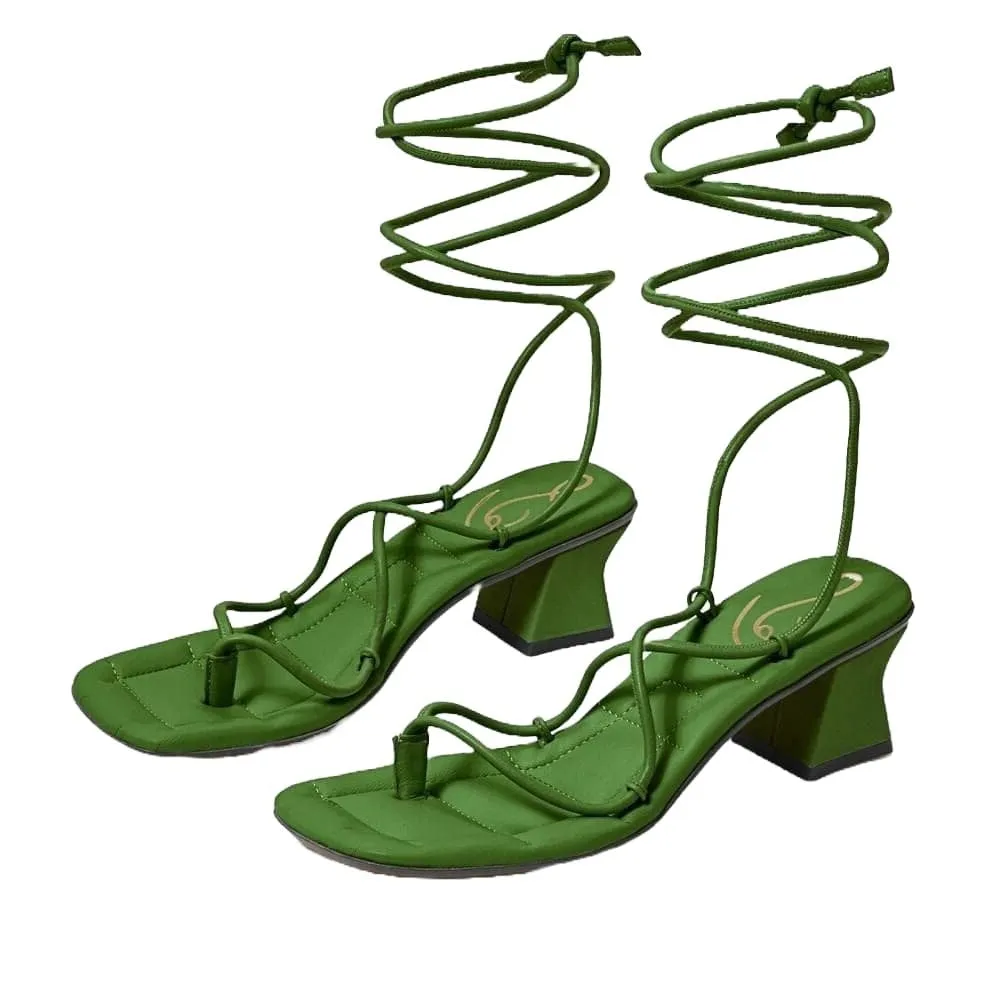 Sandal Thyme Real-time tracking Easy to install Fae Sam Up Heeled Edelman Leather Tie Toe Open Square Green Strappy
