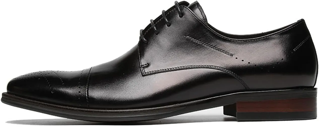 Santimon Men’s Genuine Leather Oxfords Dress Shoes – Handcrafted Cap-Toe Derby Shoes for Formal, Tuxedo, Prom, Wedding & Business Casual