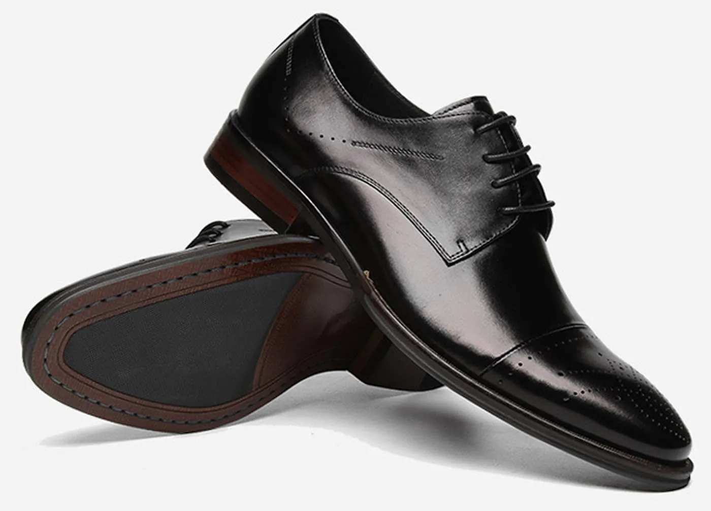Santimon Men’s Genuine Leather Oxfords Dress Shoes – Handcrafted Cap-Toe Derby Shoes for Formal, Tuxedo, Prom, Wedding & Business Casual