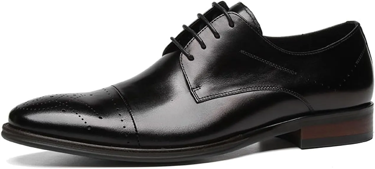 Santimon Men’s Genuine Leather Oxfords Dress Shoes – Handcrafted Cap-Toe Derby Shoes for Formal, Tuxedo, Prom, Wedding & Business Casual