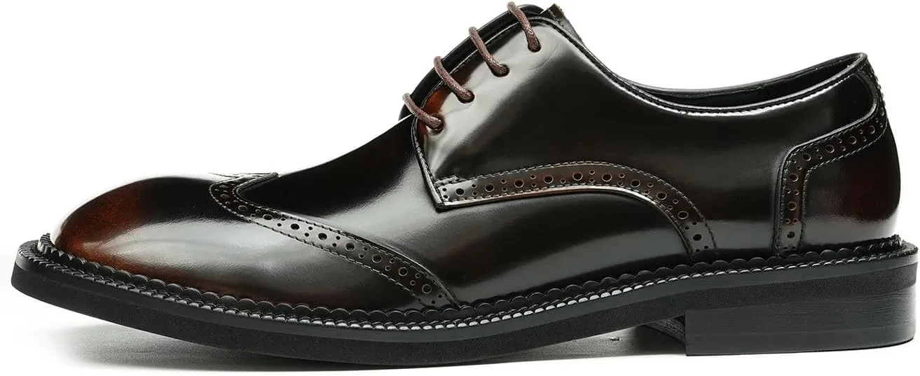Santimon Mens Oxfords Formal Dress Derby Fashion Patent Leather Square Toe Wingtip Brogue Shoes Prom Wedding Tuxedo Business Causal Shoes for Men