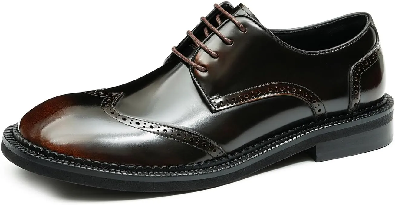 Santimon Mens Oxfords Formal Dress Derby Fashion Patent Leather Square Toe Wingtip Brogue Shoes Prom Wedding Tuxedo Business Causal Shoes for Men