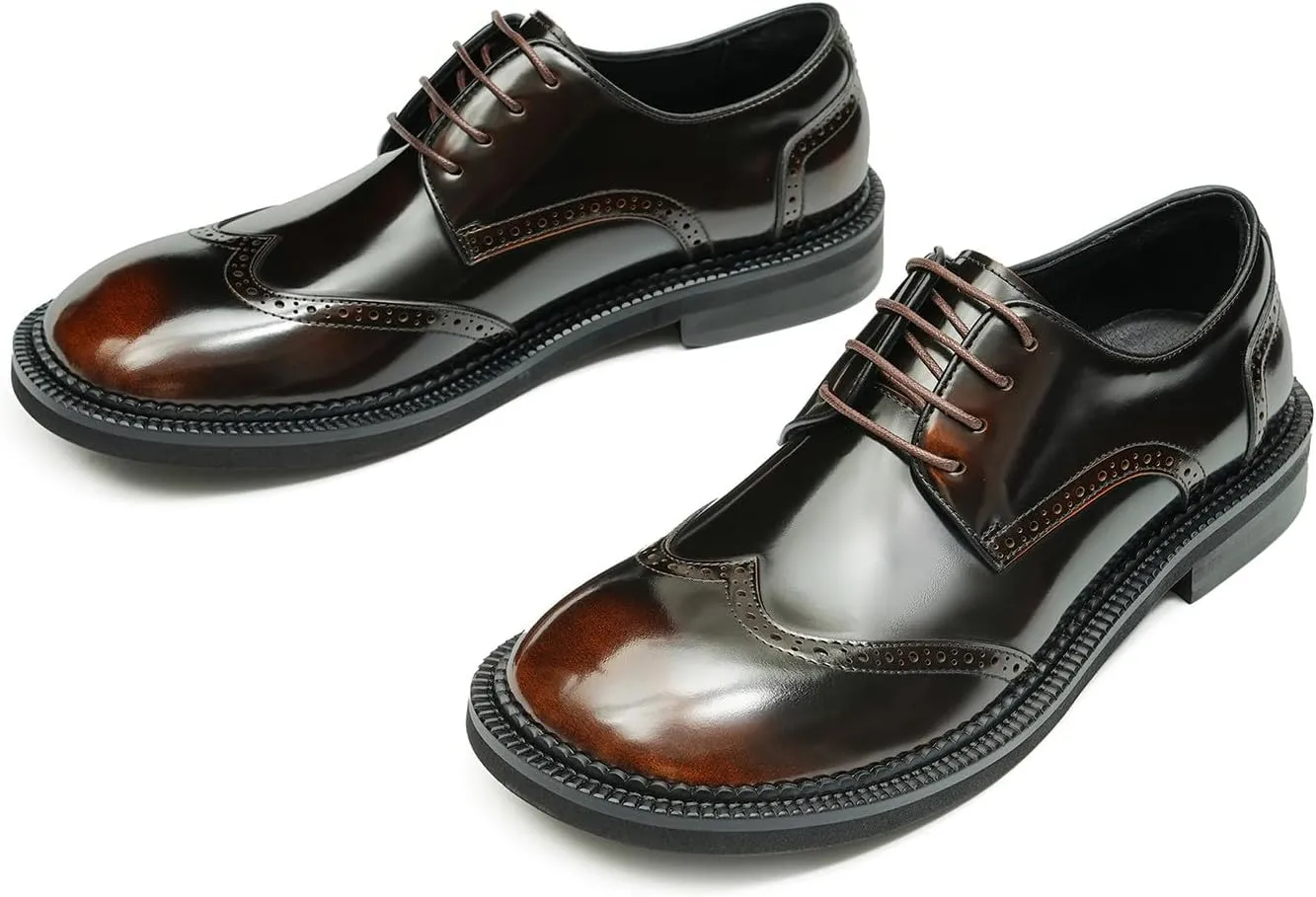 Santimon Mens Oxfords Formal Dress Derby Fashion Patent Leather Square Toe Wingtip Brogue Shoes Prom Wedding Tuxedo Business Causal Shoes for Men