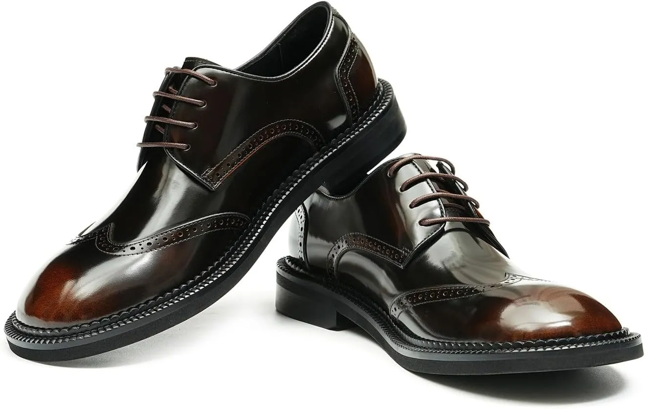 Santimon Mens Oxfords Formal Dress Derby Fashion Patent Leather Square Toe Wingtip Brogue Shoes Prom Wedding Tuxedo Business Causal Shoes for Men