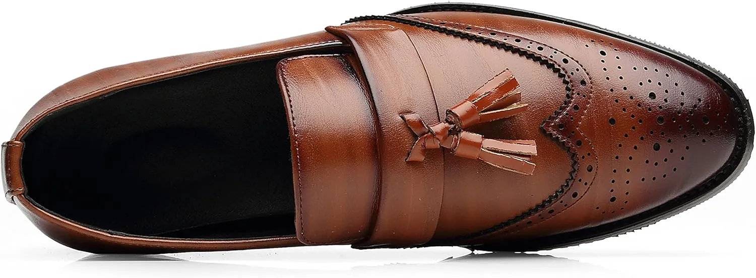 Santimon Men's Smoking Slipper Tassel Loafers Brogue PU Leather Driving Boat Moccasins Casual Shoes