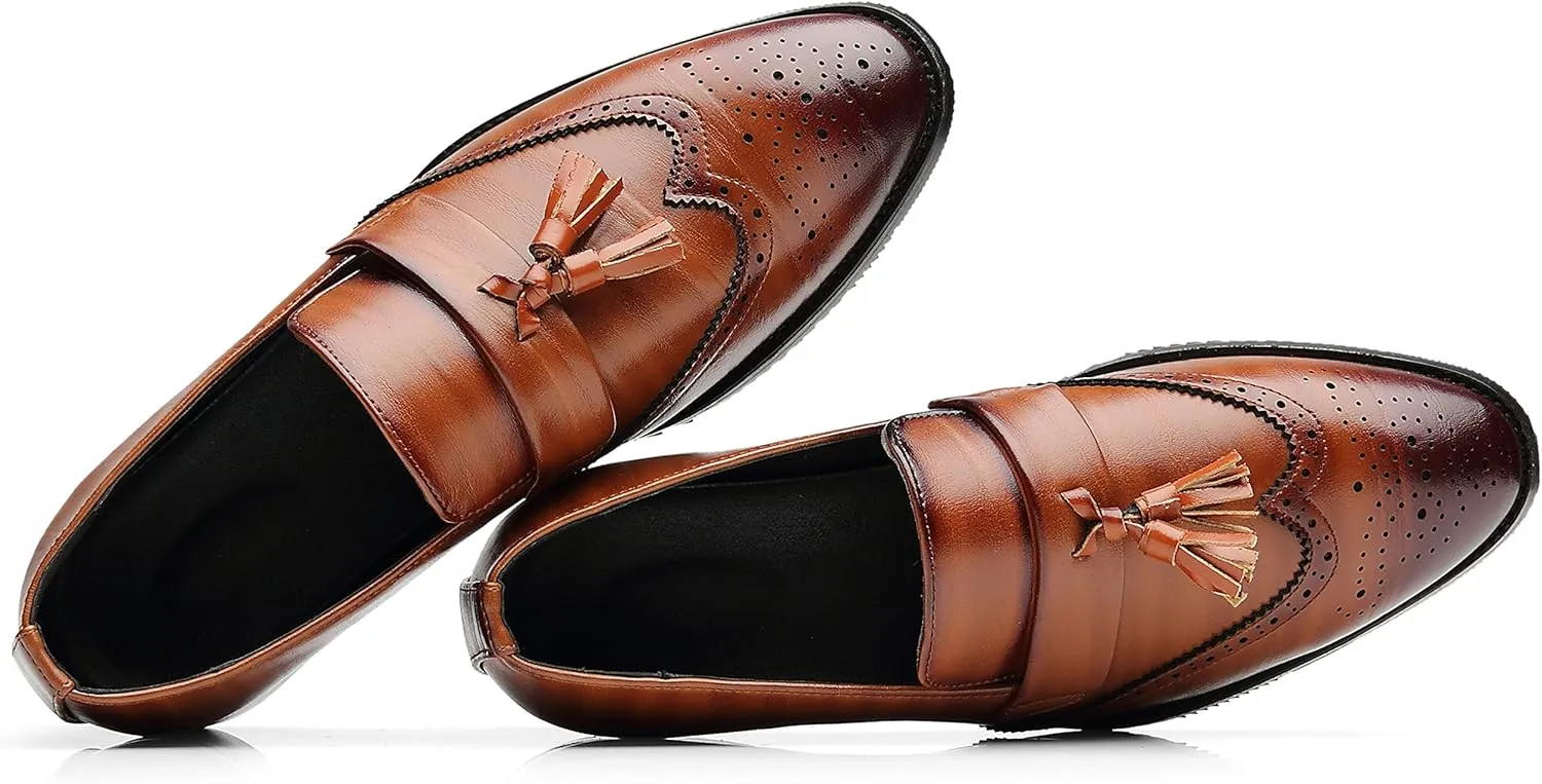 Santimon Men's Smoking Slipper Tassel Loafers Brogue PU Leather Driving Boat Moccasins Casual Shoes