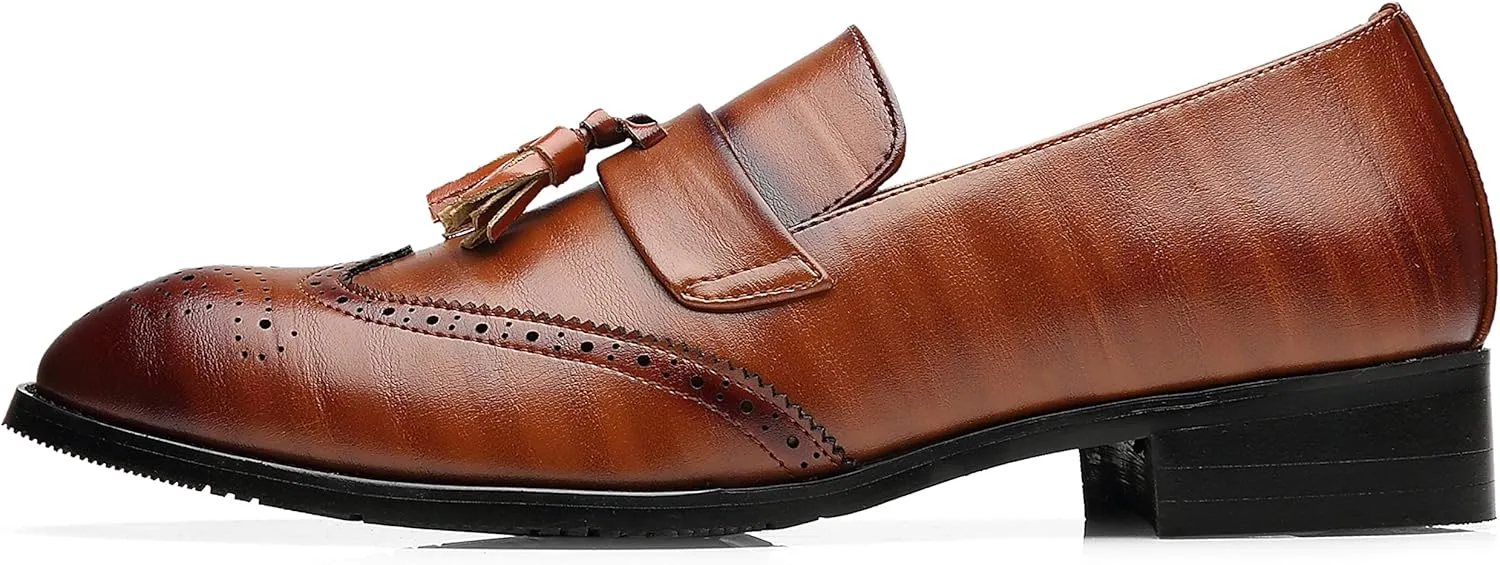 Santimon Men's Smoking Slipper Tassel Loafers Brogue PU Leather Driving Boat Moccasins Casual Shoes