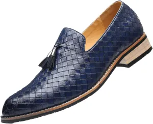 Santimon Men's Woven Tassel Smoking Loafers Classic Leather Business Foraml Dress Office Casual Slip On Vintage Brogue Shoes