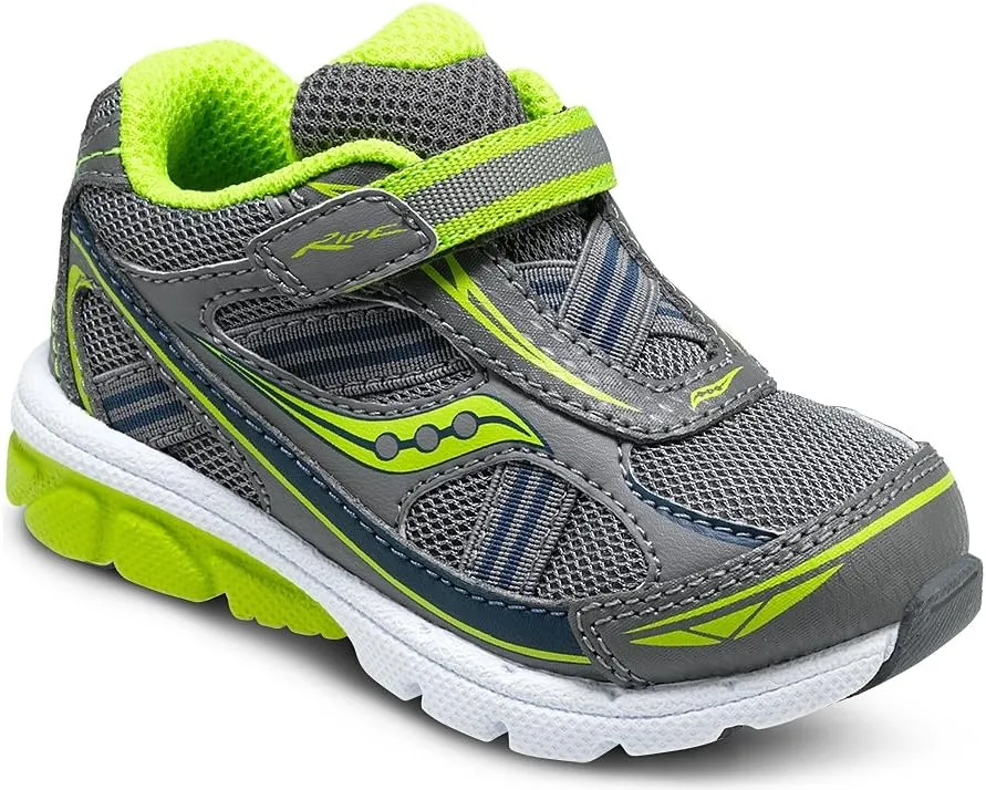 Saucony Boys' Baby Ride Sneaker (Toddler/Little Kid),Grey/Lime,5 M US Toddler
