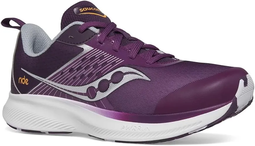 Saucony Ride Kdz Sneaker, Plum/White, 2 US Unisex Big Kid