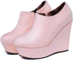 SHEMEE Women's Wedge Heels Ankle Boots High Heeled Platform Pumps Round Toe Zip Up Short Booties Office Party Dress Shoes