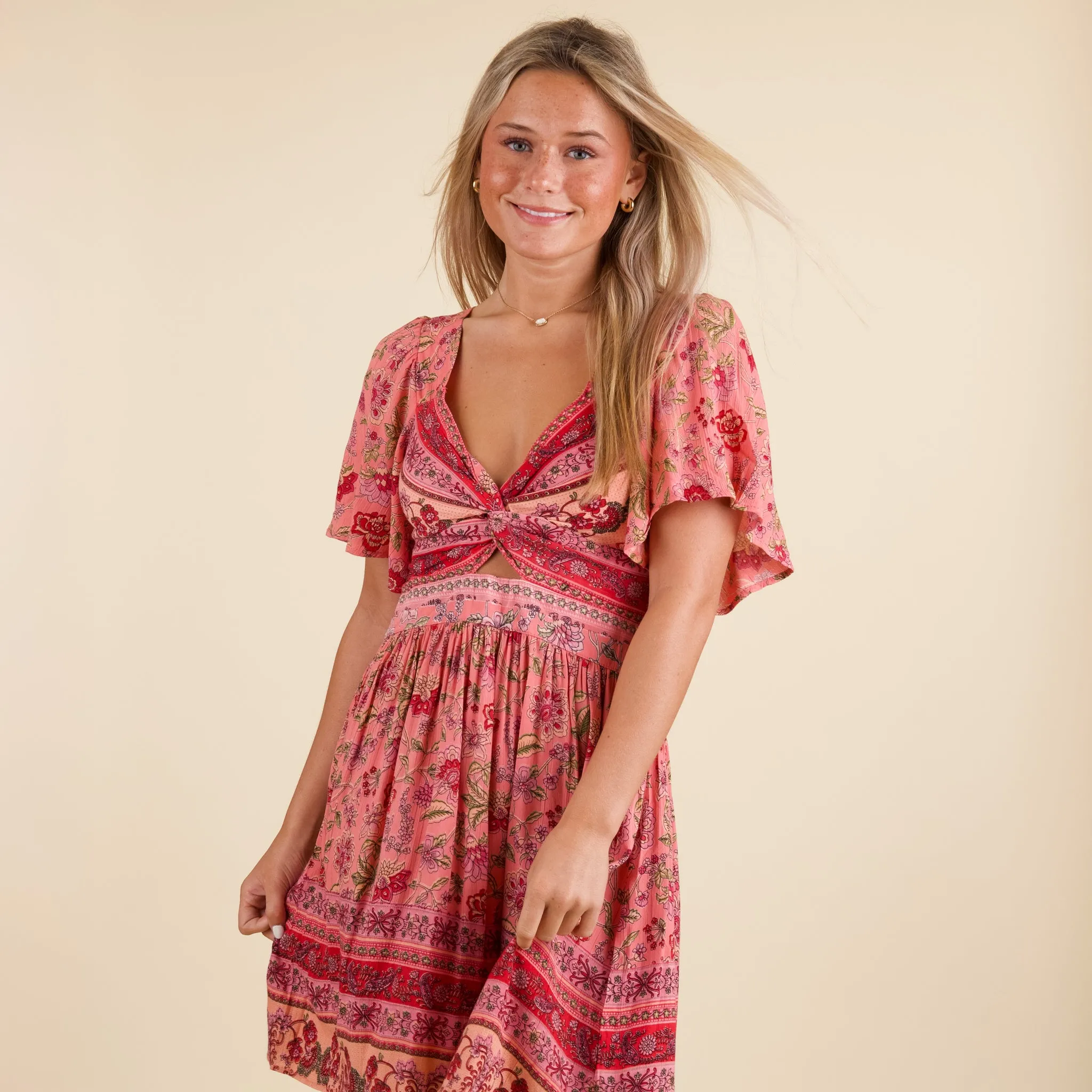 Short Sleeve V Flutter Dress