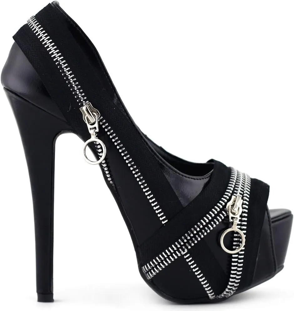 SHOW STORY Punk Multi-Colour Zip Peeptoe Platform High Heel Stiletto Pump,LF80836
