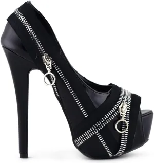 SHOW STORY Punk Multi-Colour Zip Peeptoe Platform High Heel Stiletto Pump,LF80836