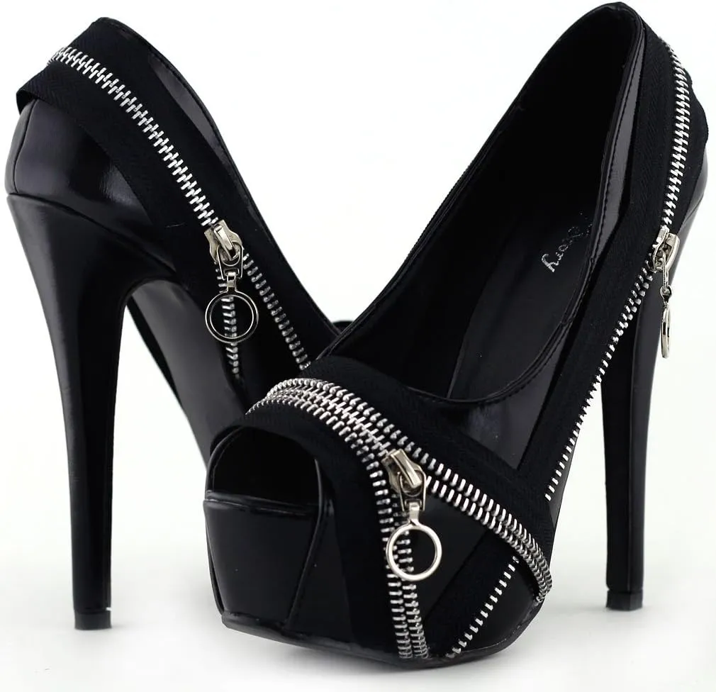 SHOW STORY Punk Multi-Colour Zip Peeptoe Platform High Heel Stiletto Pump,LF80836
