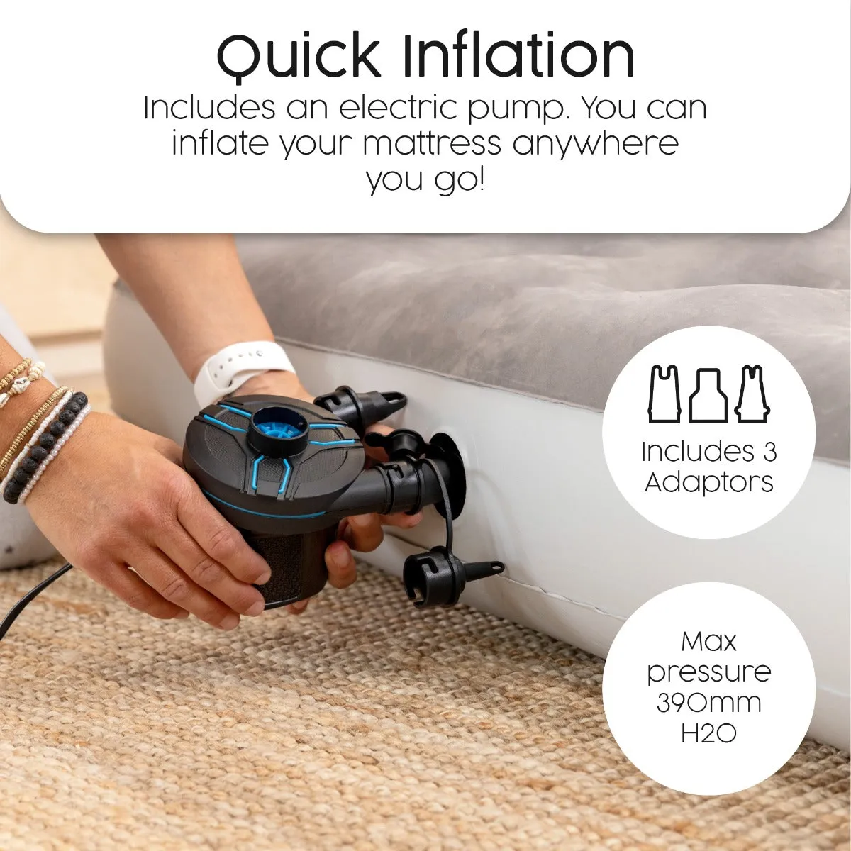 Single Flocked Jr Airbed with Electric AC Pump