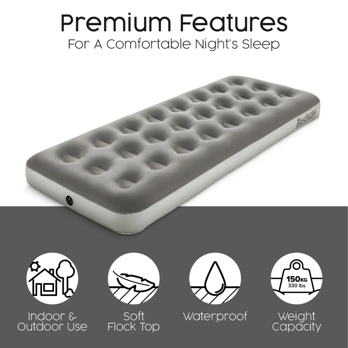 Single Flocked Jr Airbed with Electric AC Pump