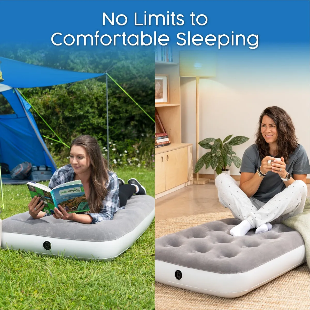 Single Flocked Jr Airbed with Electric AC Pump