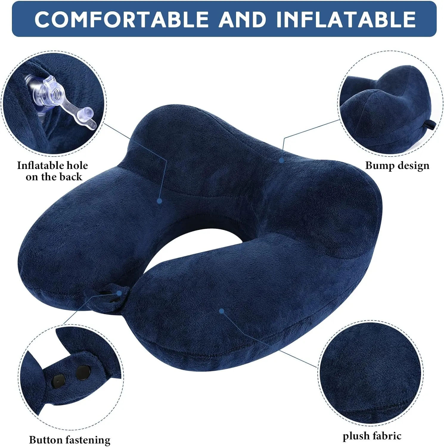 Sintuff 2 Pack Inflatable Travel Pillow for Airplanes Inflatable Neck Flight Pillows with Compact Bag and Blindfold for Traveling, Airplane, Train, Car, Office(Black and Blue)