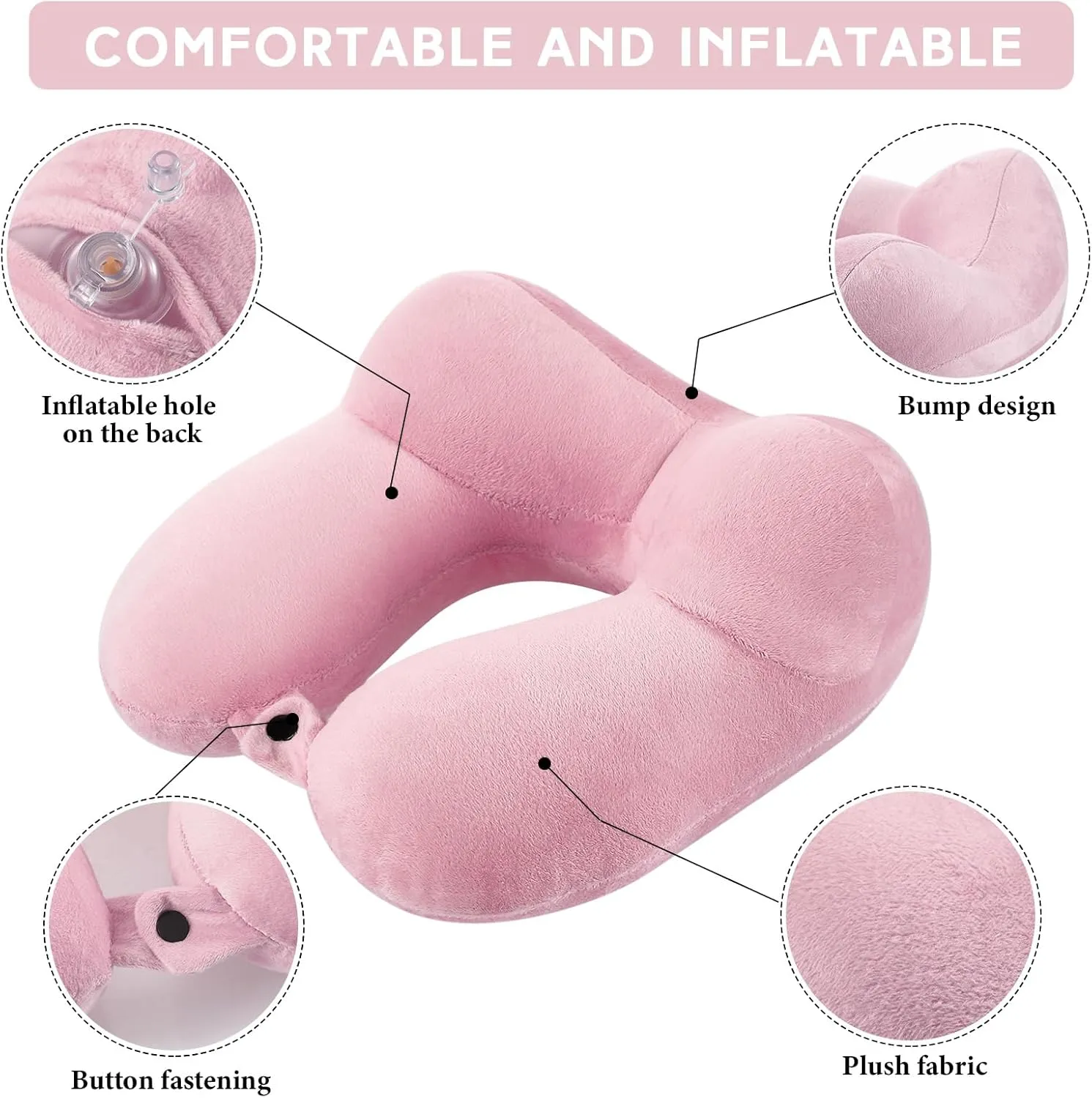 Sintuff 2 Pack Inflatable Travel Pillow for Airplanes Inflatable Neck Flight Pillows with Compact Bag and Blindfold for Traveling, Airplane, Train, Car, Office(Dark Gray and Light Pink)