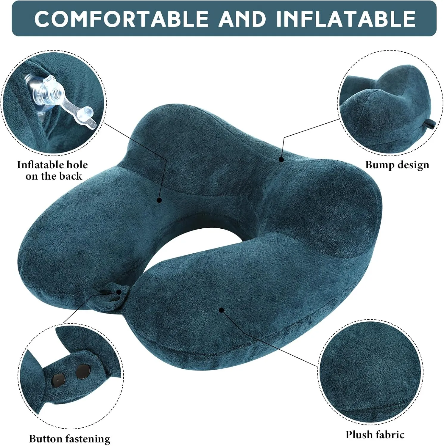 Sintuff 2 Pack Inflatable Travel Pillow for Airplanes Inflatable Neck Flight Pillows with Compact Bag and Blindfold for Traveling, Airplane, Train, Car, Office(Peacock Green and Black)
