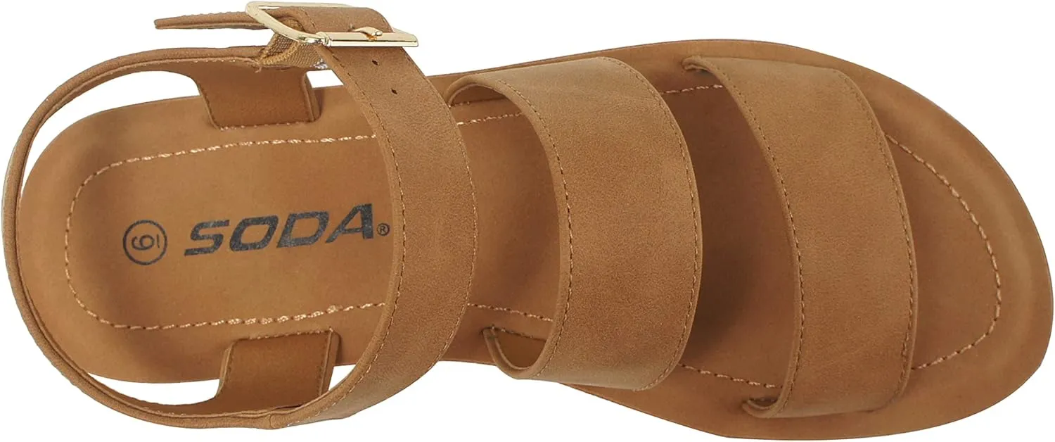 Soda COMING ~ Women Casual Open Toe Two Bands with Ankle Strap Fashion Slide Flat Sandal