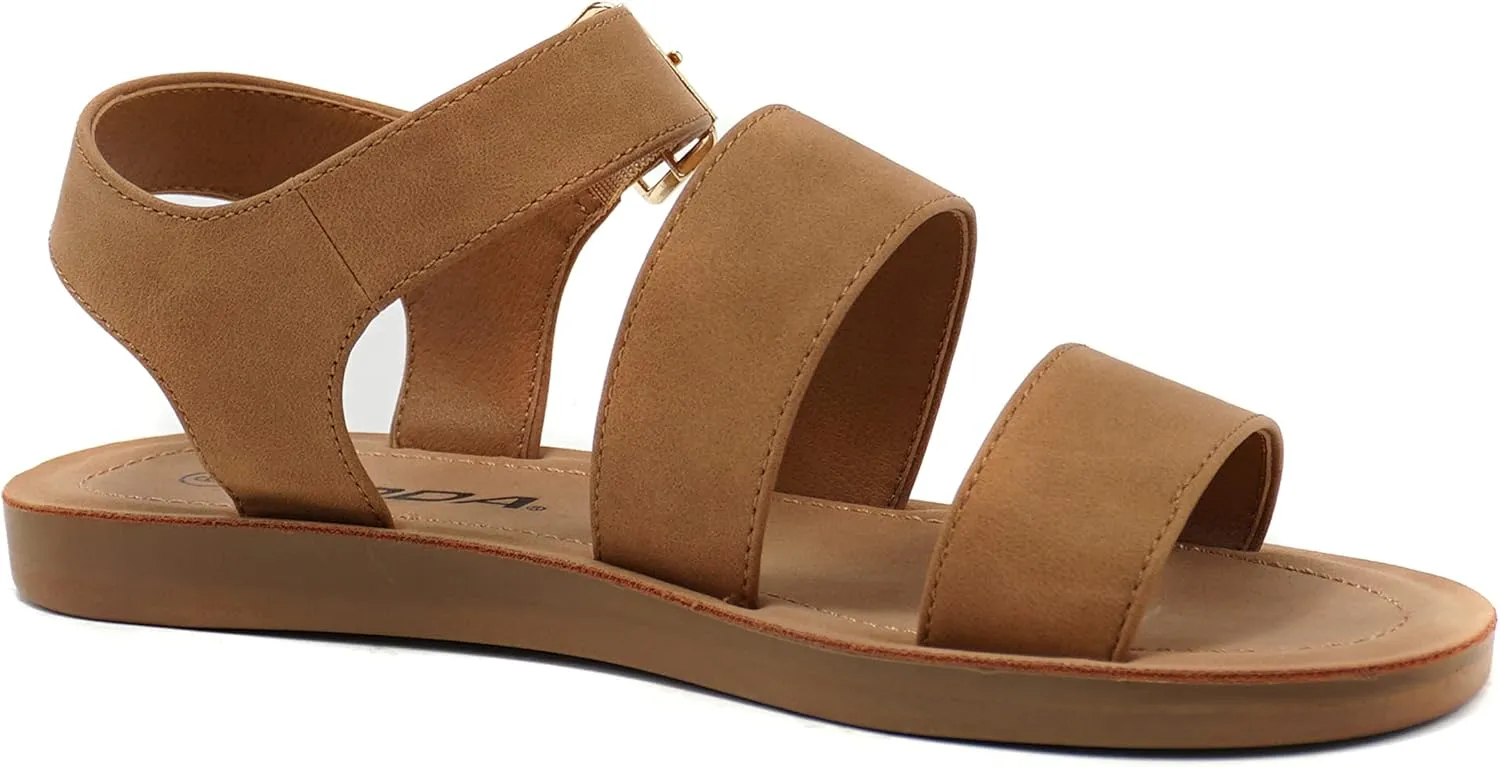 Soda COMING ~ Women Casual Open Toe Two Bands with Ankle Strap Fashion Slide Flat Sandal