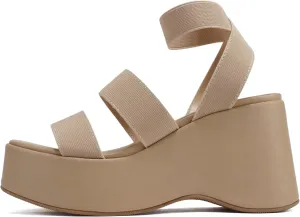 Soda “CONEY” ~ Women Open Square Toe Platform Flatform Double Elastic Band Ankle Strap Wedge Sandal