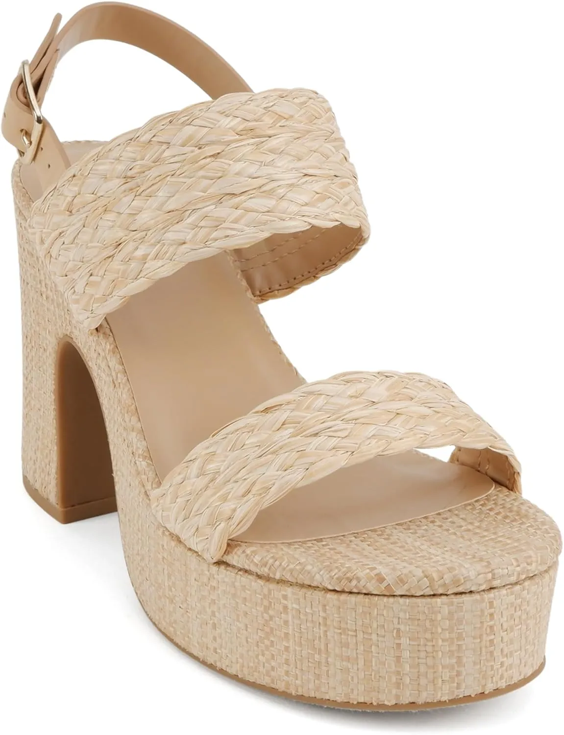 Soda “Home” ~ Women Round Toe Raffia Upper High Heel Platform Wedge Sandal with Adjustable Ankle Strap
