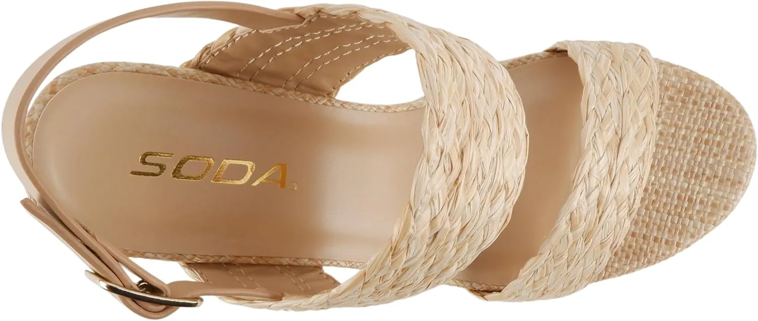 Soda “Home” ~ Women Round Toe Raffia Upper High Heel Platform Wedge Sandal with Adjustable Ankle Strap