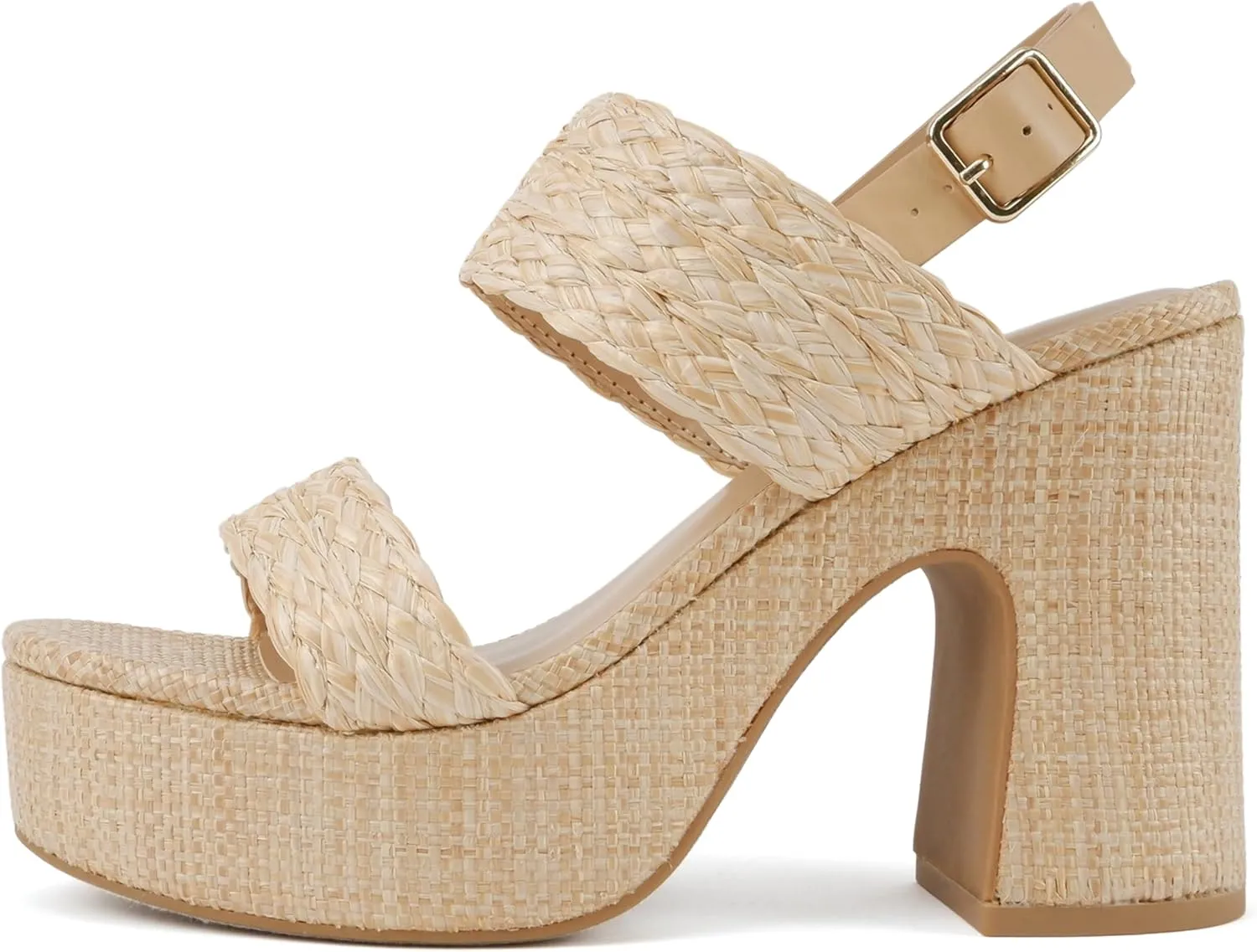 Soda “Home” ~ Women Round Toe Raffia Upper High Heel Platform Wedge Sandal with Adjustable Ankle Strap