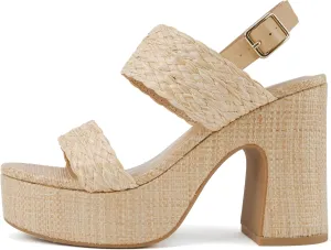 Soda “Home” ~ Women Round Toe Raffia Upper High Heel Platform Wedge Sandal with Adjustable Ankle Strap