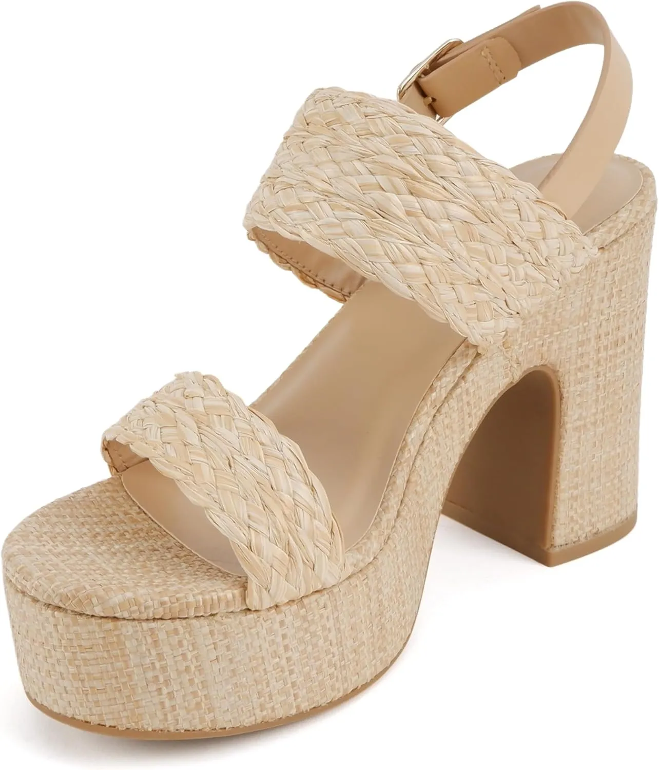 Soda “Home” ~ Women Round Toe Raffia Upper High Heel Platform Wedge Sandal with Adjustable Ankle Strap