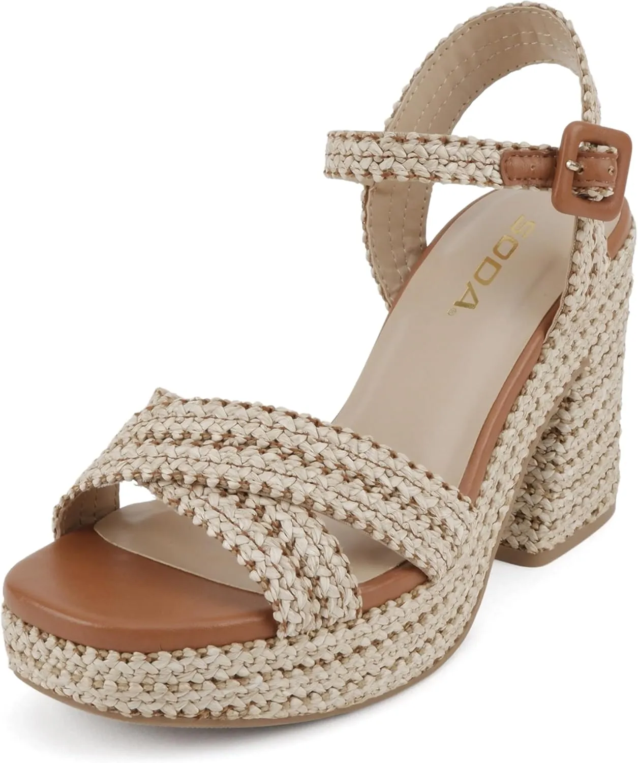 Soda “Yara” ~ Square Open Toe Crisscross Band Ankle Strap High Heel Sandal