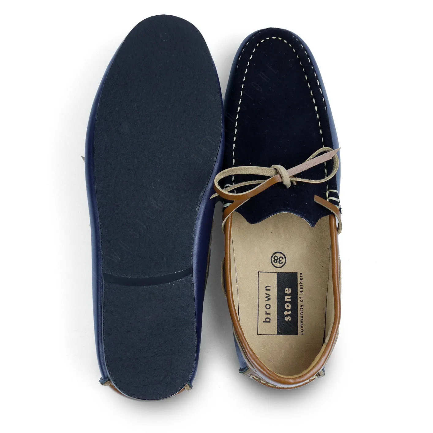 Suede Flip Lace Leather Loafer Navy Beige