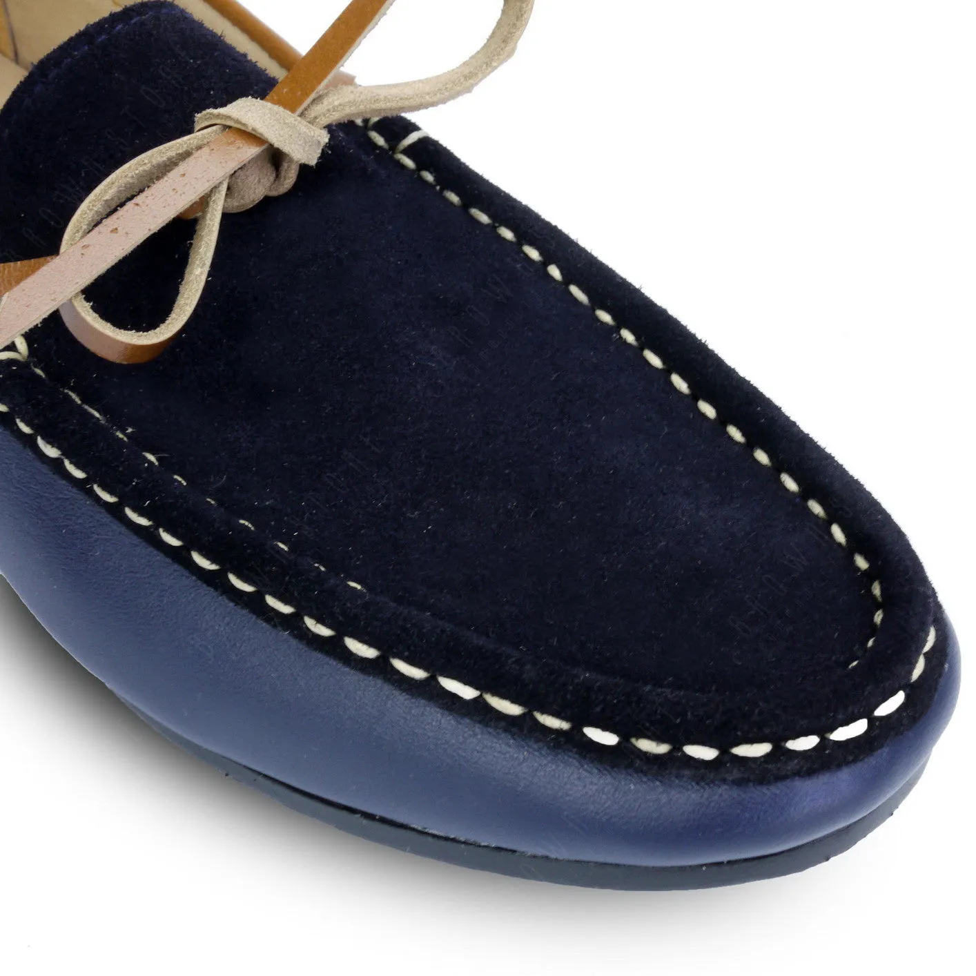 Suede Flip Lace Leather Loafer Navy Beige