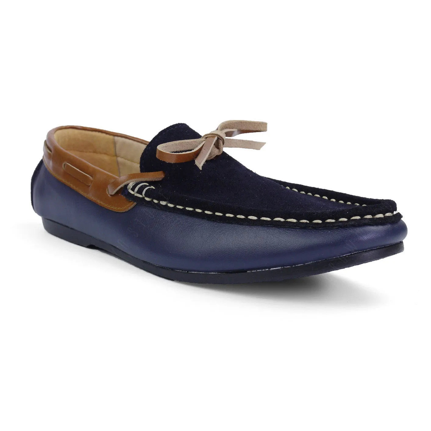 Suede Flip Lace Leather Loafer Navy Beige