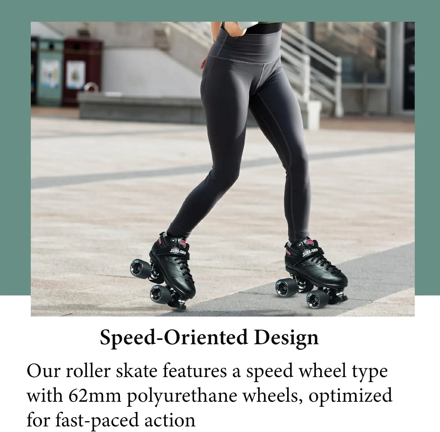Sure-Grip Rebel Derby Roller Skates for Men & Women - 62mm Fugitive Polyurethane Wheels - Super X Plate Extended Support for Larger Sizes - Suitable for Indoor & Outdoor Skating - Beginner Friendly