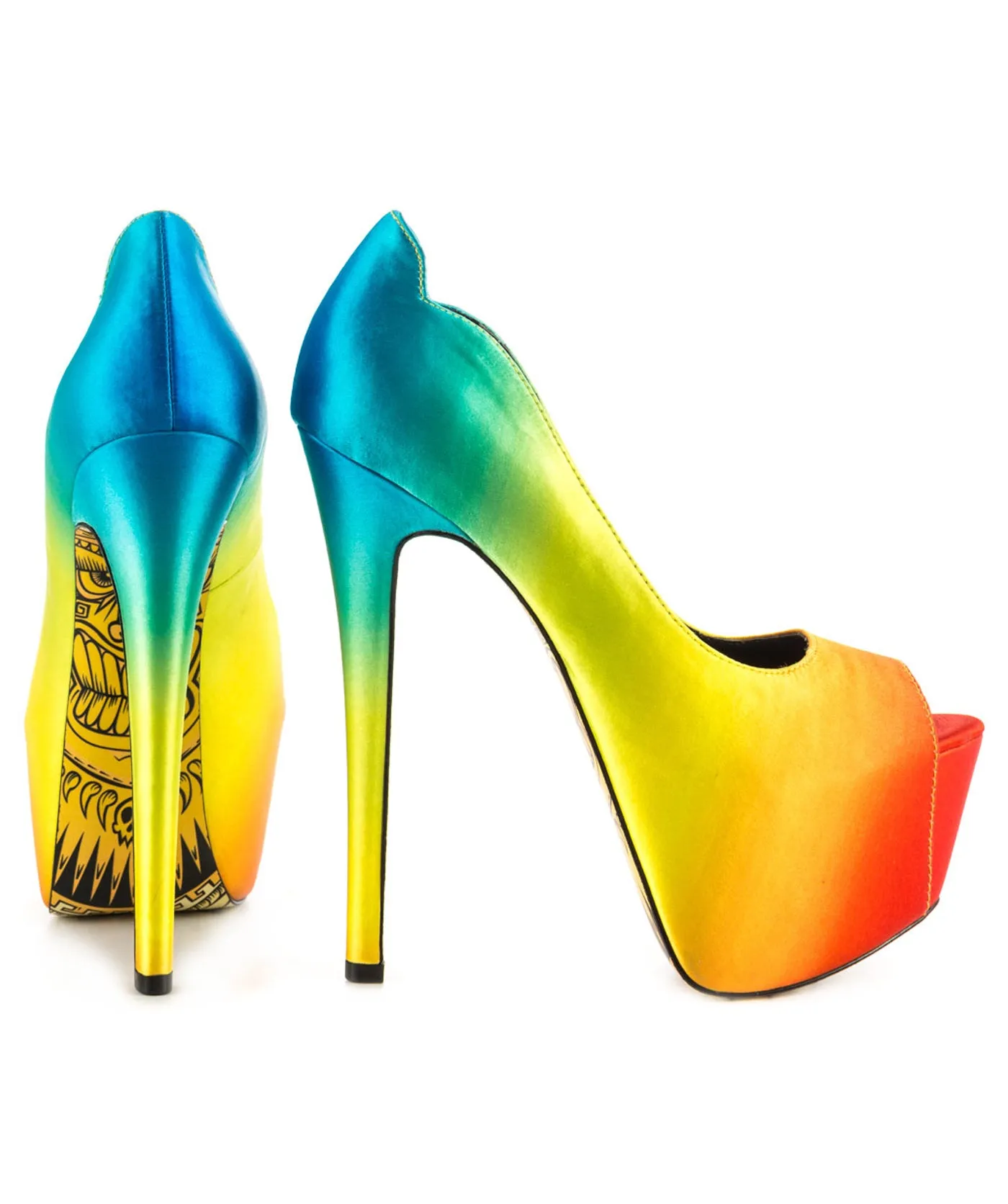 Tiki Gaga Rainbow Satin Platforms