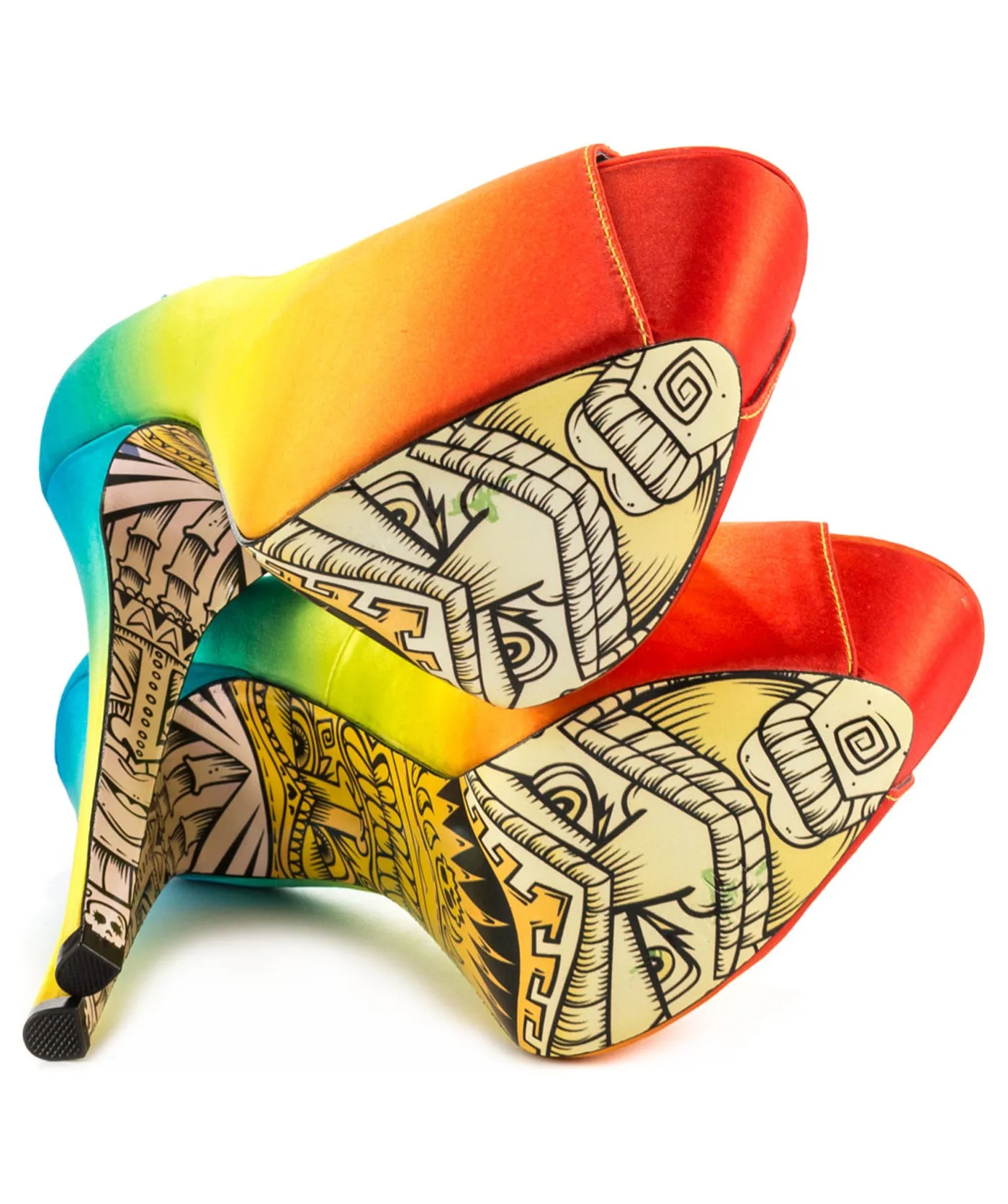 Tiki Gaga Rainbow Satin Platforms