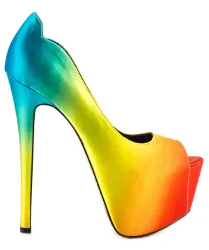 Tiki Gaga Rainbow Satin Platforms