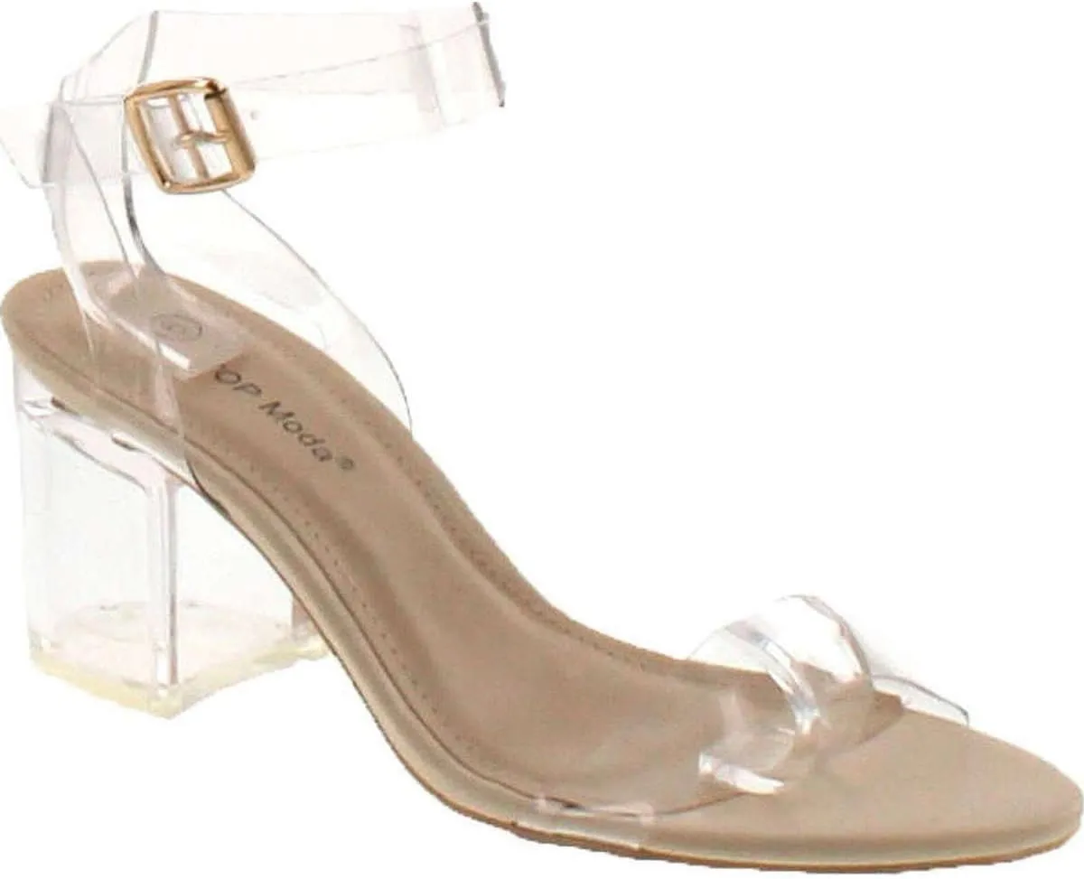 TOP Moda Women's Lucite Clear Strappy Block Chunky High Heel Open Peep Toe Sandal