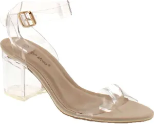 TOP Moda Women's Lucite Clear Strappy Block Chunky High Heel Open Peep Toe Sandal