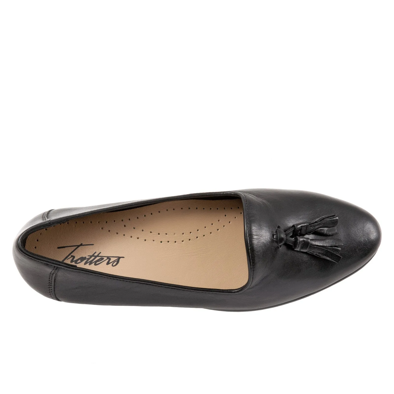 Trotters Liz Tassel T2224-001 Womens Black Narrow Loafer Flats Shoes