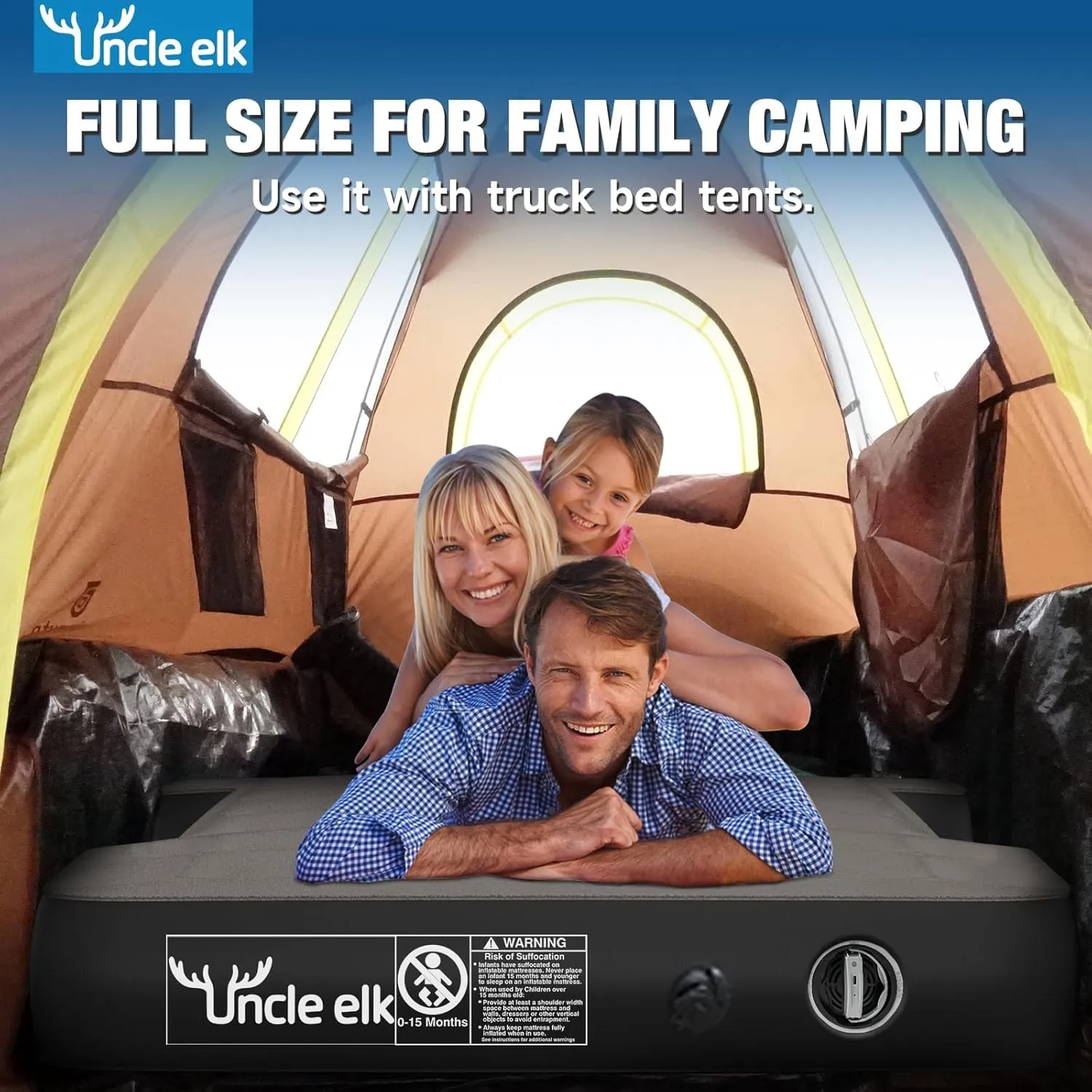 Truck Bed Mattress 5.5-5.8ft: Inflatable Full Size Truck Bed Air Mattress with Wireless Rechargeable Pump, Pickup Mattress with Carry Bag (Khaki)