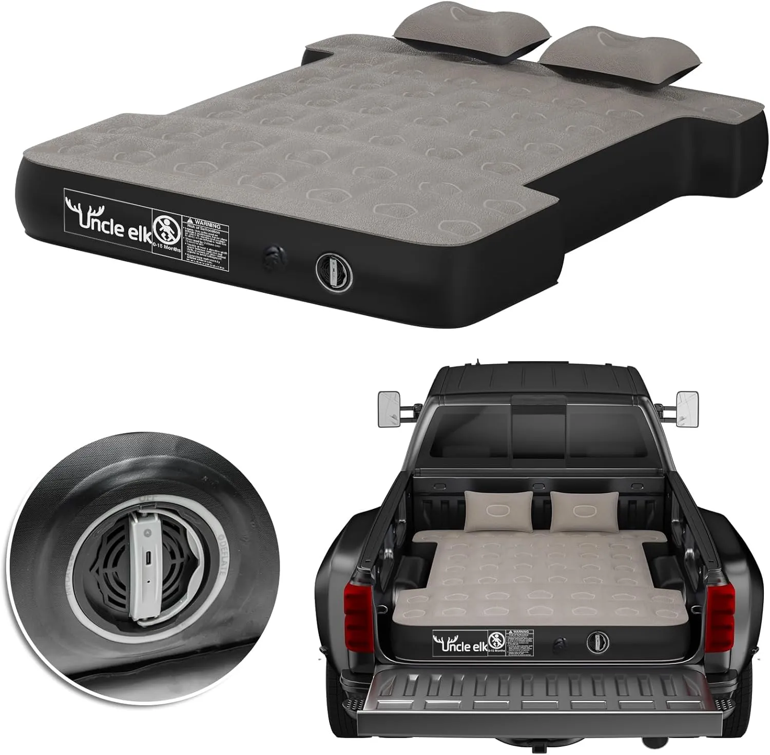 Truck Bed Mattress 5.5-5.8ft: Inflatable Full Size Truck Bed Air Mattress with Wireless Rechargeable Pump, Pickup Mattress with Carry Bag (Khaki)