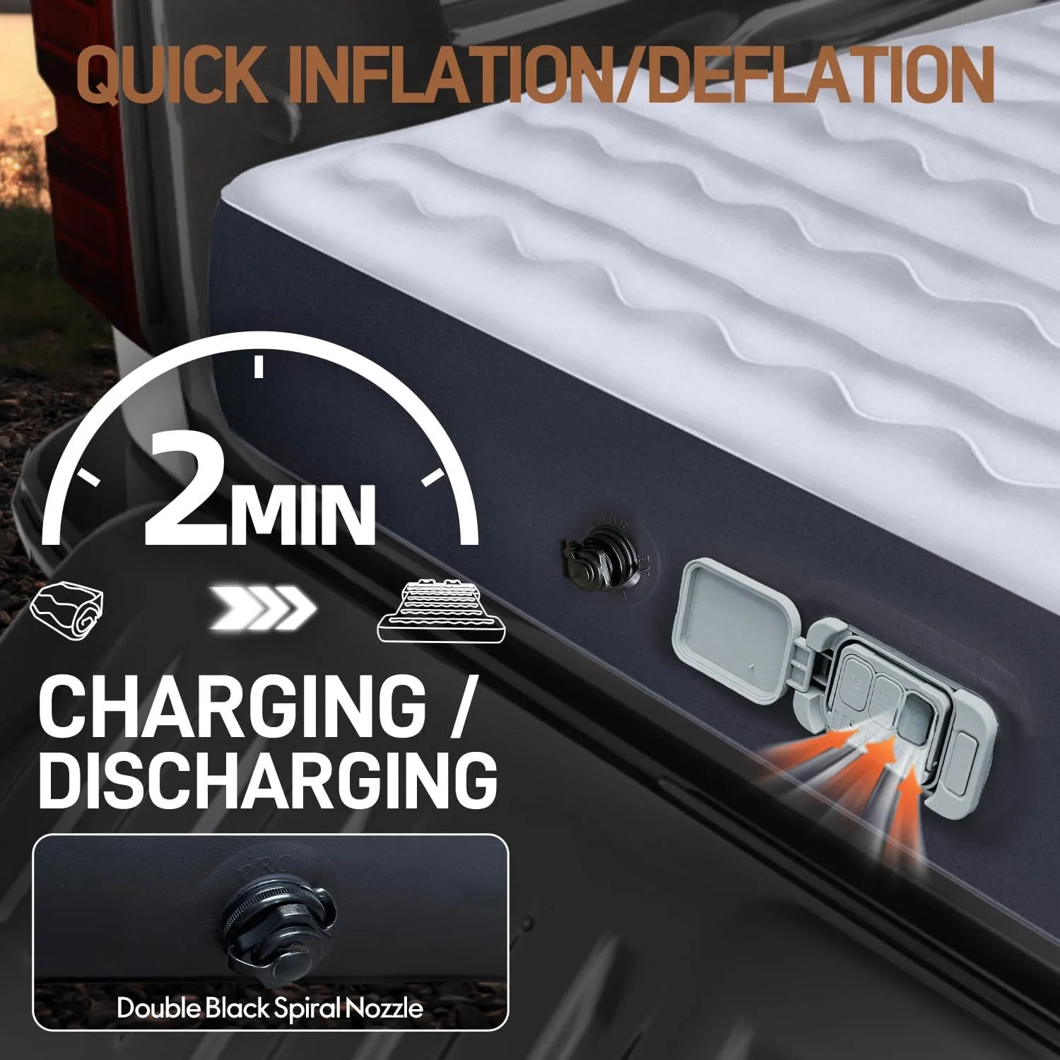 Umbrauto Air Mattress for 5.5-5.8ft Full Size Short Truck Beds, Inflatable Airbed with Rechargeable Wireless Air Pump