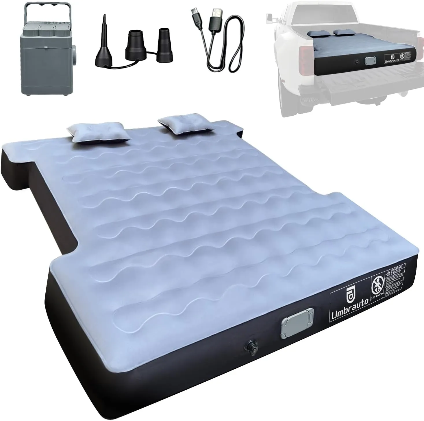 Umbrauto Air Mattress for 5.5-5.8ft Full Size Short Truck Beds, Inflatable Airbed with Rechargeable Wireless Air Pump